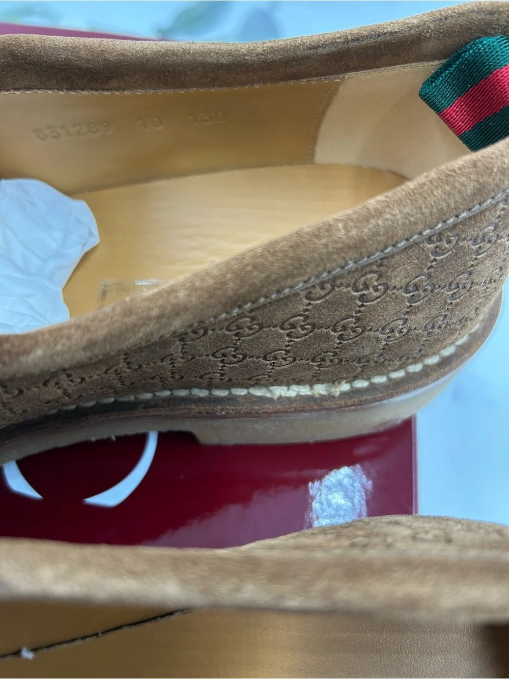 Men's Gucci suede GG monogram web loafers size 10 fits 10.5 US made in Italy